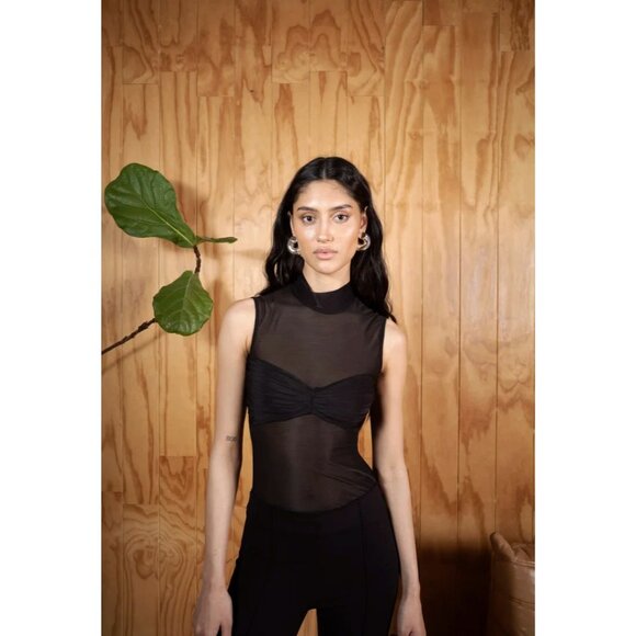 DELFI Alani Top in Black X-Small New Womens Sleeveless Sheer Tank Blouse - Picture 10 of 10